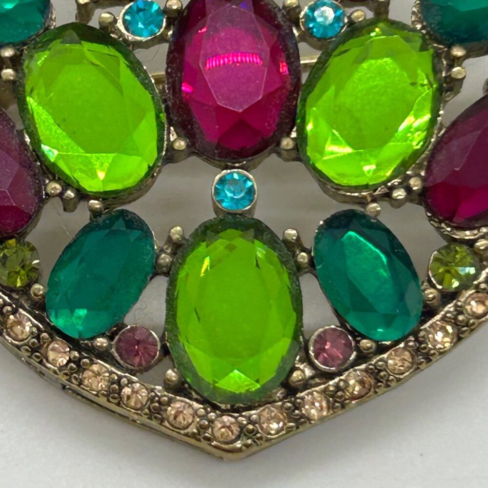 Vintage Monet Brooch Pin Multi-Colored Acrylic Stones Gold Tone Signed Round - Picture 14 of 16